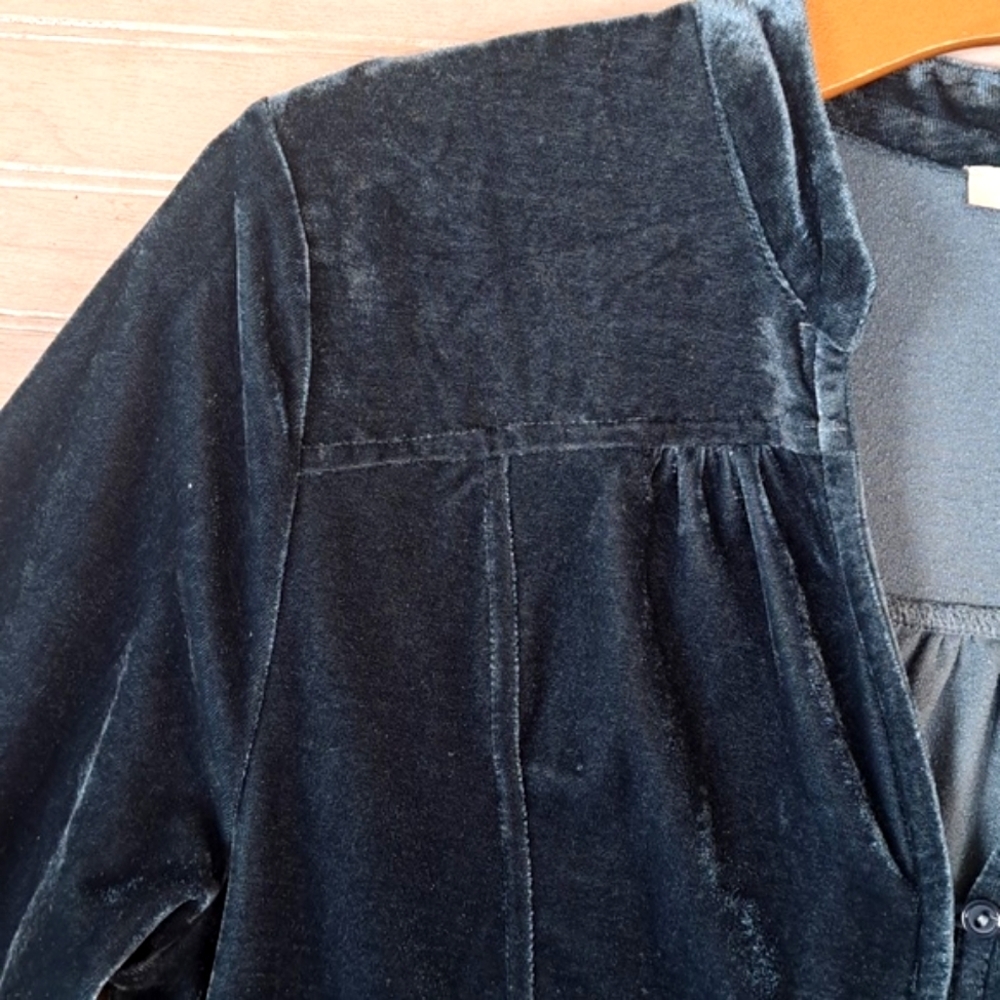Cozy Casual Velvet Long Sleeve Button Front Pockets Dark Teal Relaxed Fit Dress - Picture 10 of 12